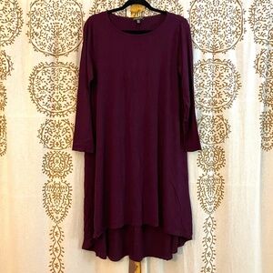 Eileen Fisher Petite Large PL High Low Tunic Dress Purple Burgundy Jersey Knit
